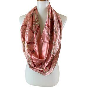 Corciova Pink Satin Silk Feel Square Scarf Chain Belt Equestrian Print 35x35